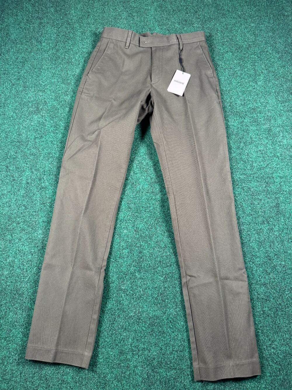 REISS Cotton Piqué Chino Trousers in Khaki Green NEW NWT 28 28x31 Dress Pants